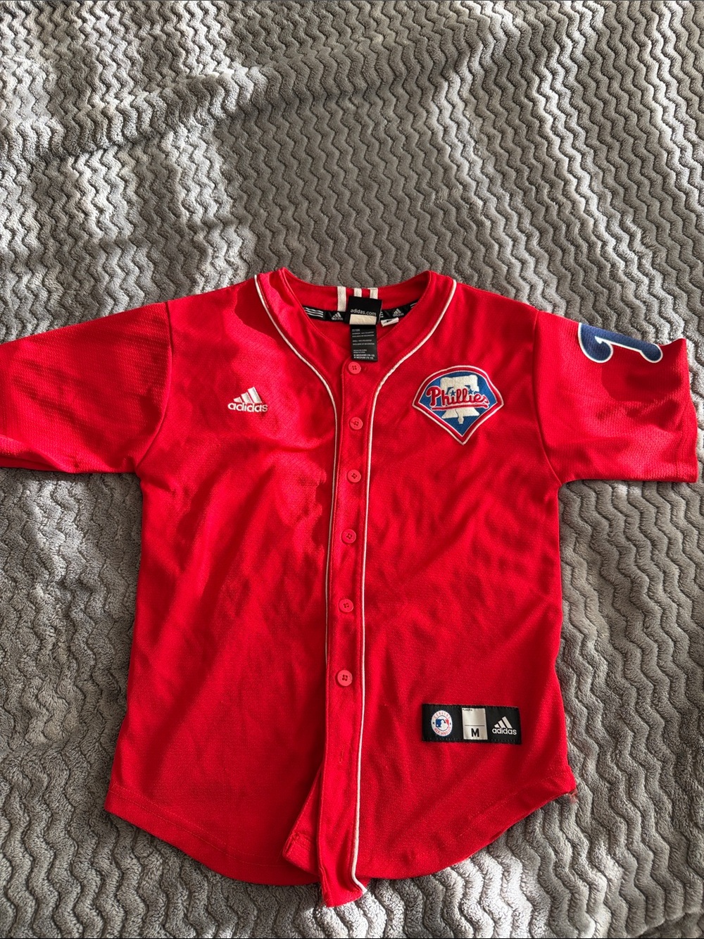 adidas Red Phillies Kids Baseball Jersey with Team Patch